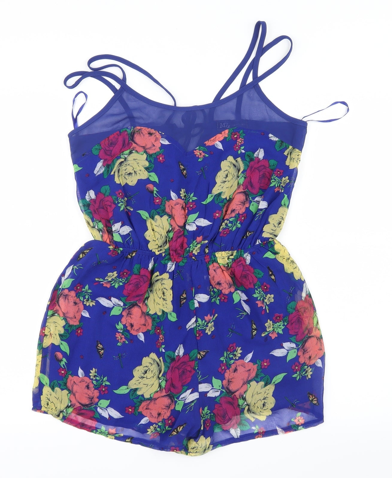 147x Womens Blue Floral Mesh Playsuit One-Piece Size 10