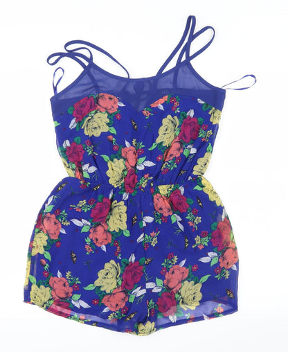 147x Womens Blue Floral Mesh Playsuit One-Piece Size 10
