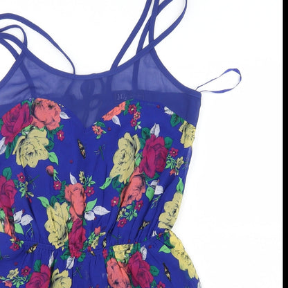 147x Womens Blue Floral Mesh Playsuit One-Piece Size 10