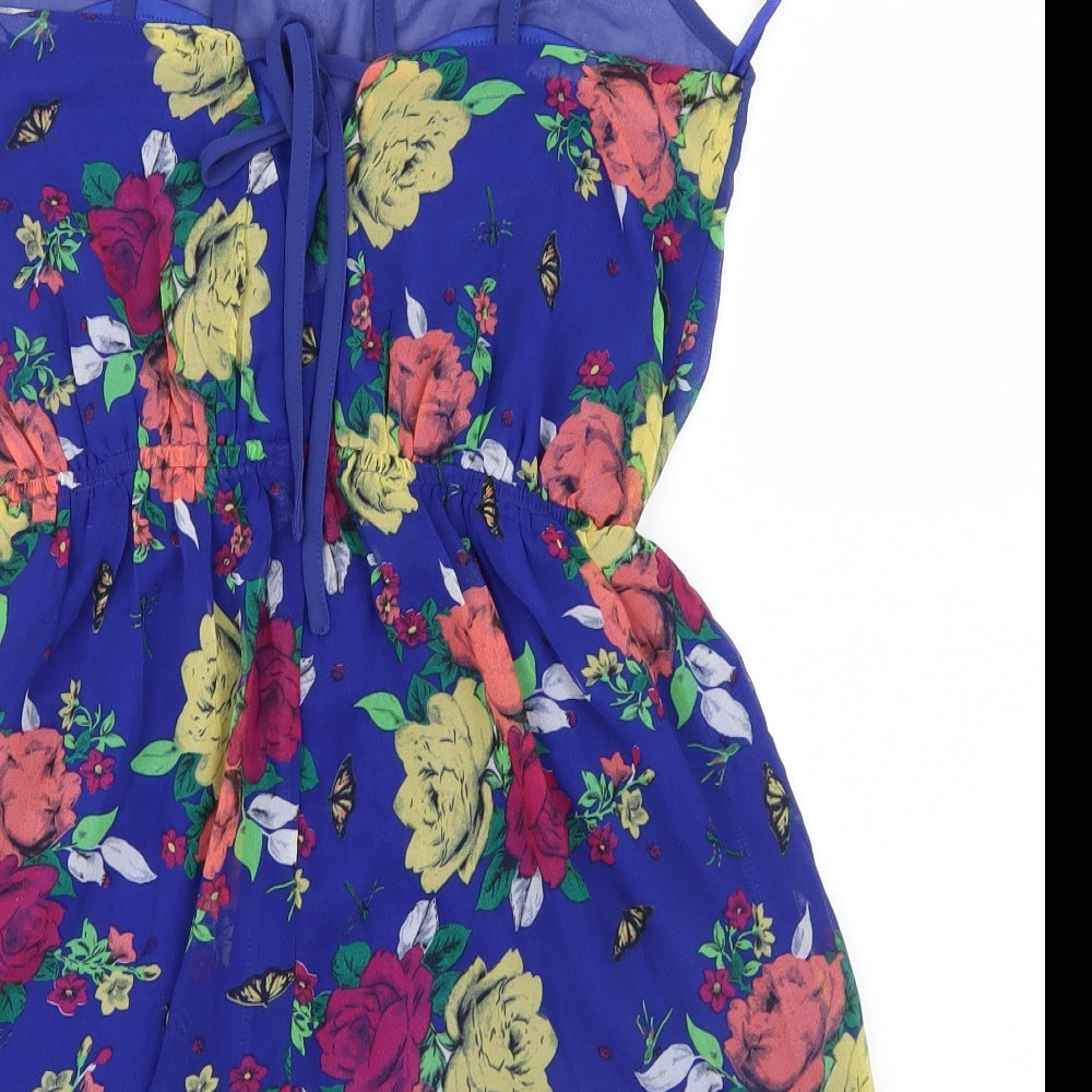 147x Womens Blue Floral Mesh Playsuit One-Piece Size 10