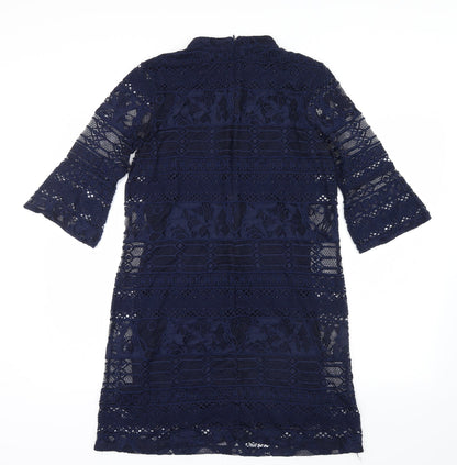 Warehouse Womens Blue Geometric Lace Mini  Size 10