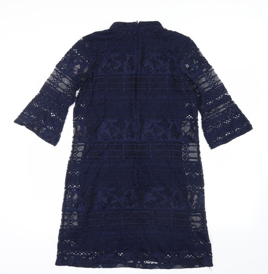 Warehouse Womens Blue Geometric Lace Mini  Size 10