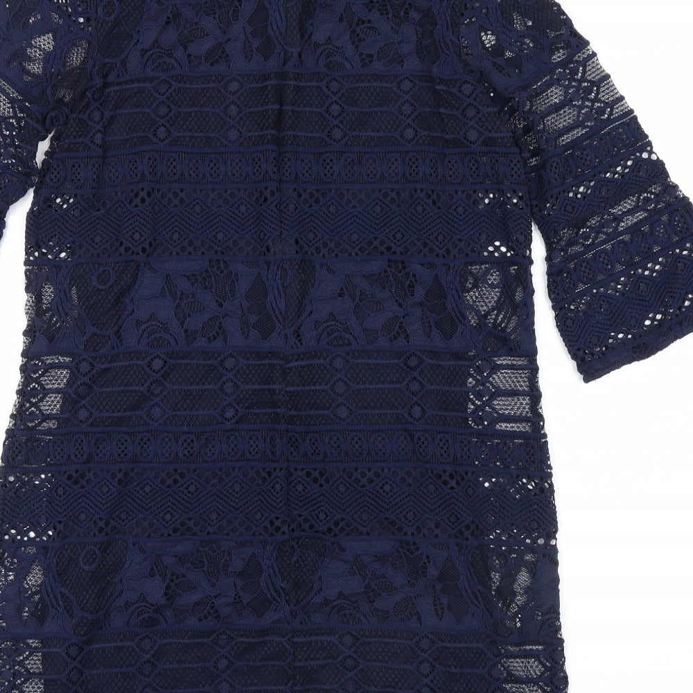 Warehouse Womens Blue Geometric Lace Mini  Size 10