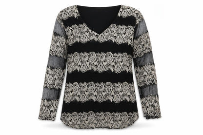 Michele Monet Womens Black Striped Mesh Basic Blouse Size S