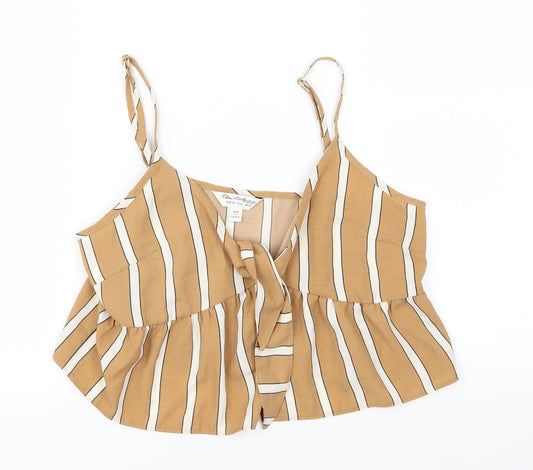 Miss Selfridge Womens Brown Striped  Cropped Blouse Size 10