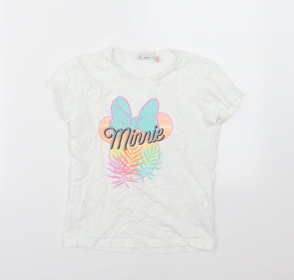 Primark Girls White  Jersey Basic T-Shirt Size 7-8 Years  - Minnie mouse
