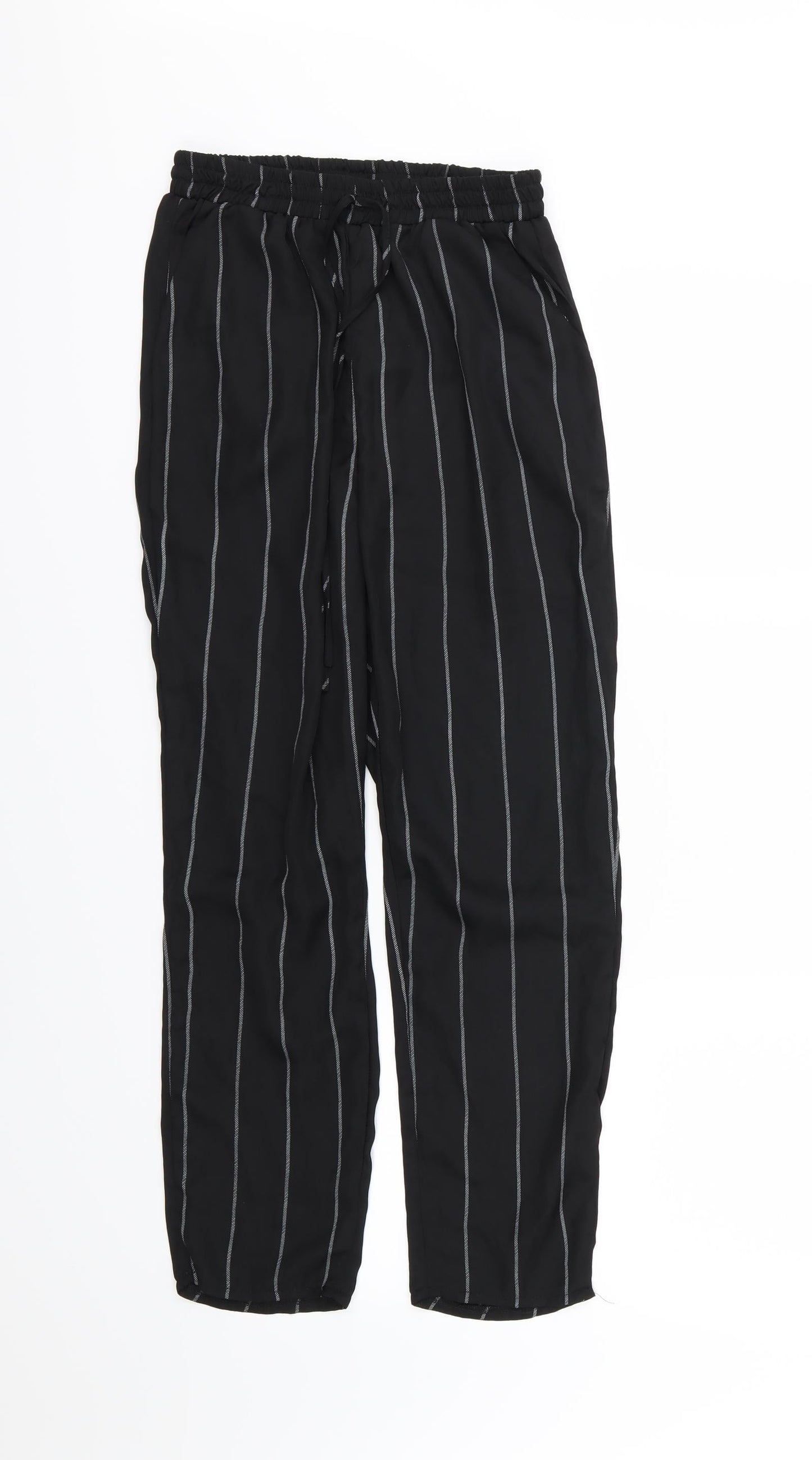 Missguided Womens Black Striped Chiffon Trousers  Size 10 L24 in