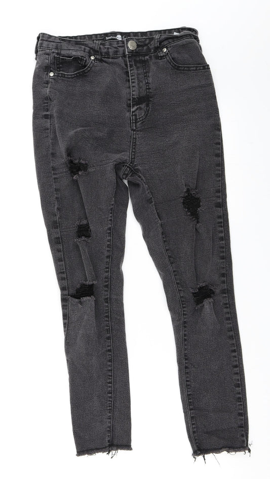 Boohoo Womens Black  Denim Skinny Jeans Size 10 L26 in