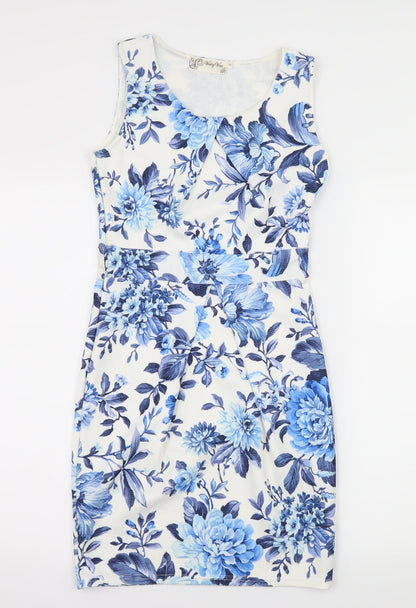 Voulez-Vous Womens White Floral Jersey Sheath  Size 8