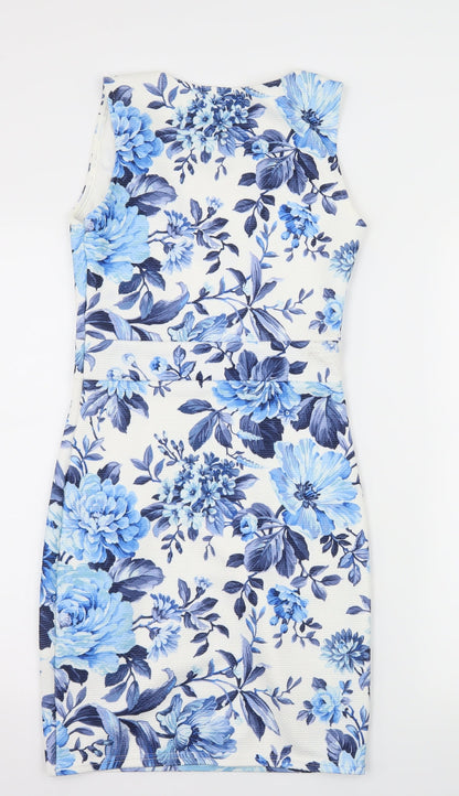 Voulez-Vous Womens White Floral Jersey Sheath  Size 8