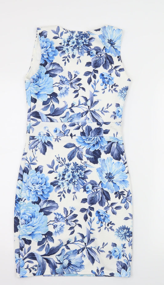 Voulez-Vous Womens White Floral Jersey Sheath  Size 8
