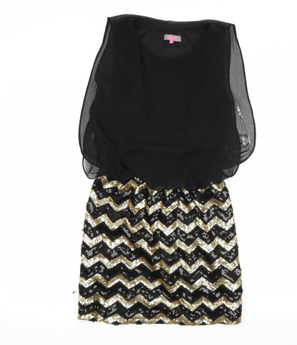 New Look Womens Black Striped Chiffon Mini  Size 10