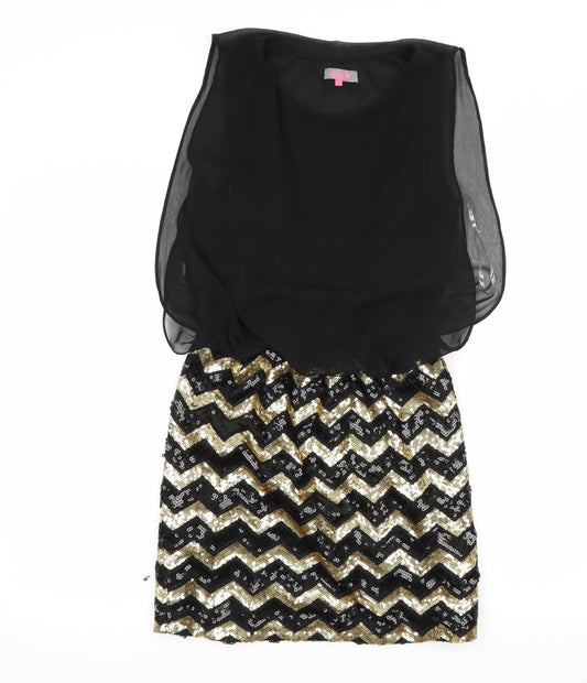 New Look Womens Black Striped Chiffon Mini  Size 10