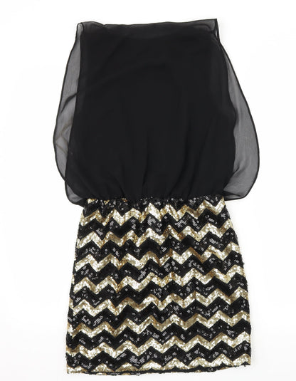 New Look Womens Black Striped Chiffon Mini  Size 10