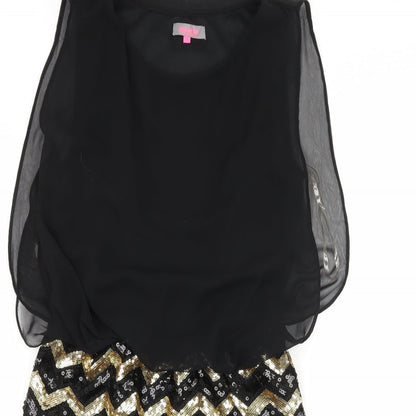 New Look Womens Black Striped Chiffon Mini  Size 10