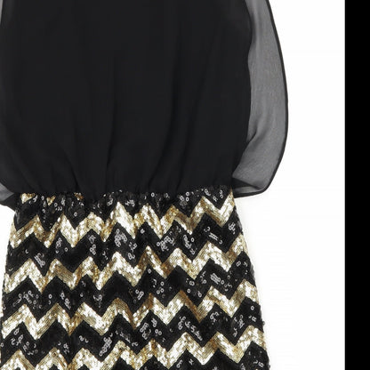 New Look Womens Black Striped Chiffon Mini  Size 10
