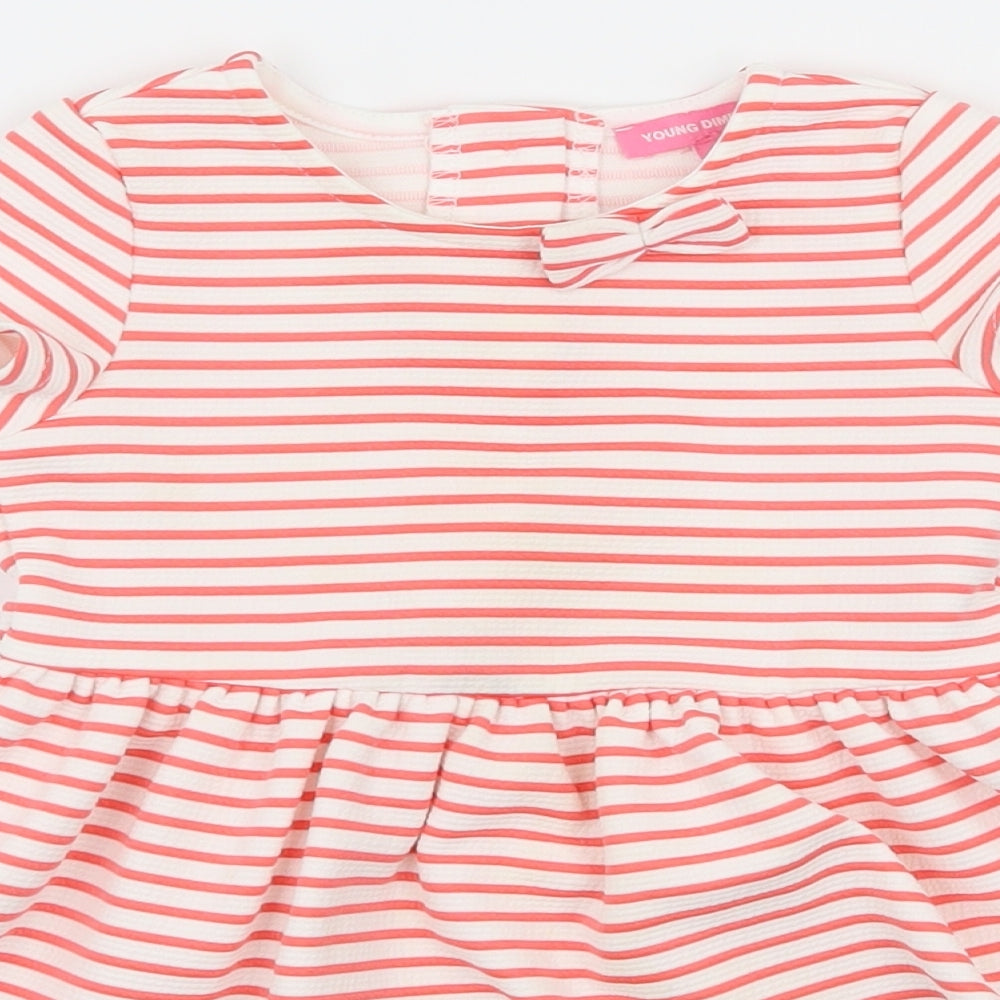 Young Dimension Girls Pink Striped Jersey Skater Dress  Size 12-18 Months