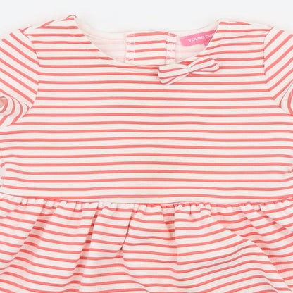 Young Dimension Girls Pink Striped Jersey Skater Dress  Size 12-18 Months