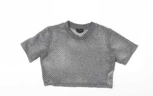 Womens UK Size 10 Topshop Grey Basic T-Shirt