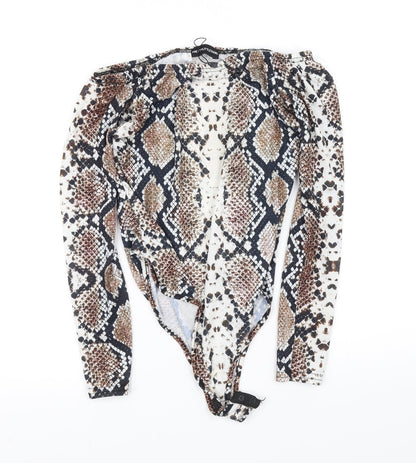 pretty little thing Womens White Animal Print  Playsuit One-Piece Size M L10 in