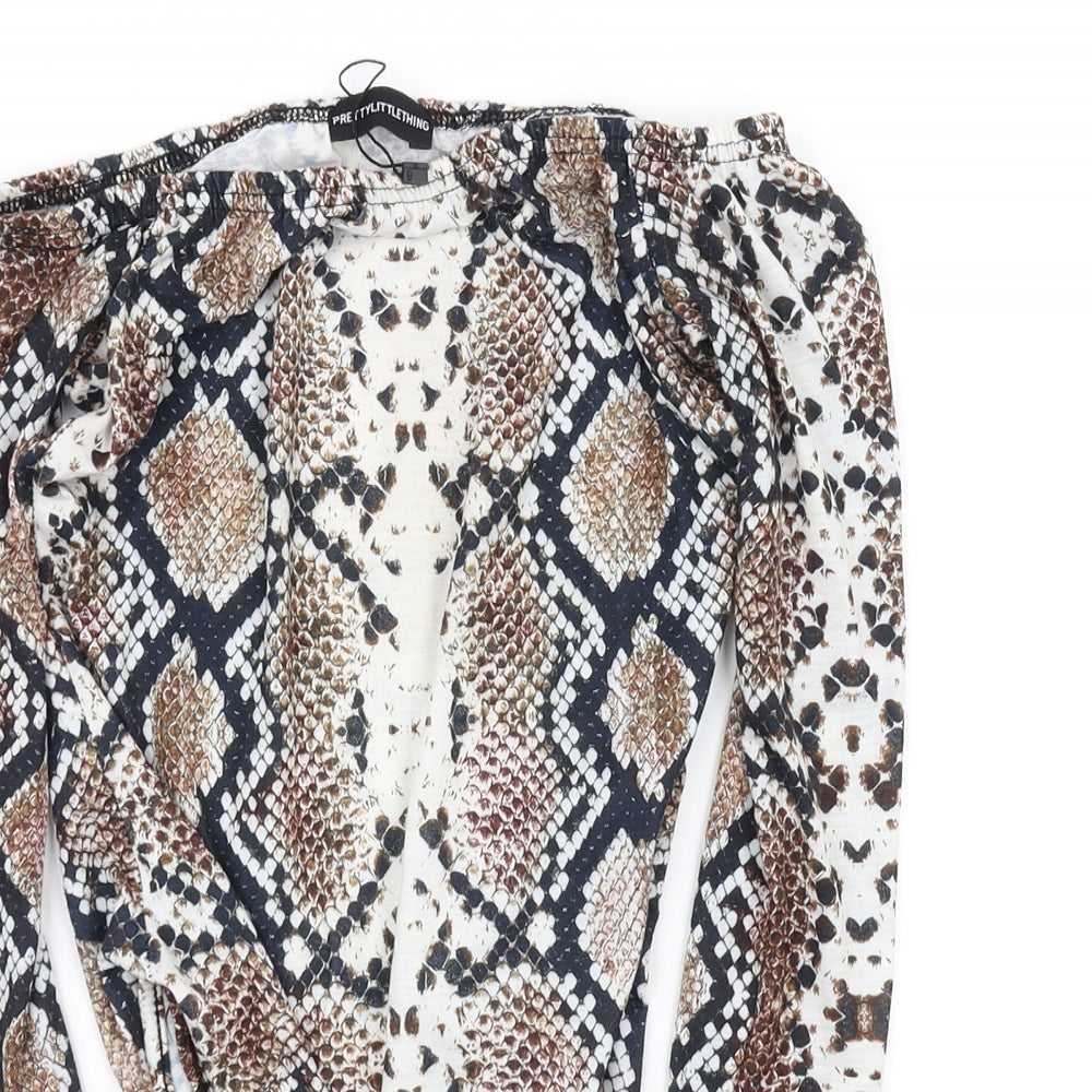 pretty little thing Womens White Animal Print  Playsuit One-Piece Size M L10 in