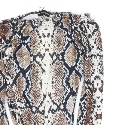 pretty little thing Womens White Animal Print  Playsuit One-Piece Size M L10 in