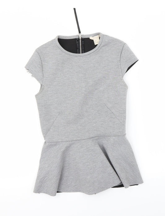 Womens UK Size 4 H&M Grey Basic T-Shirt