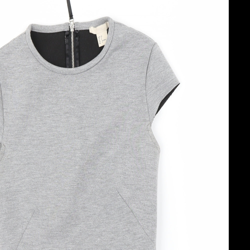 Womens UK Size 4 H&M Grey Basic T-Shirt