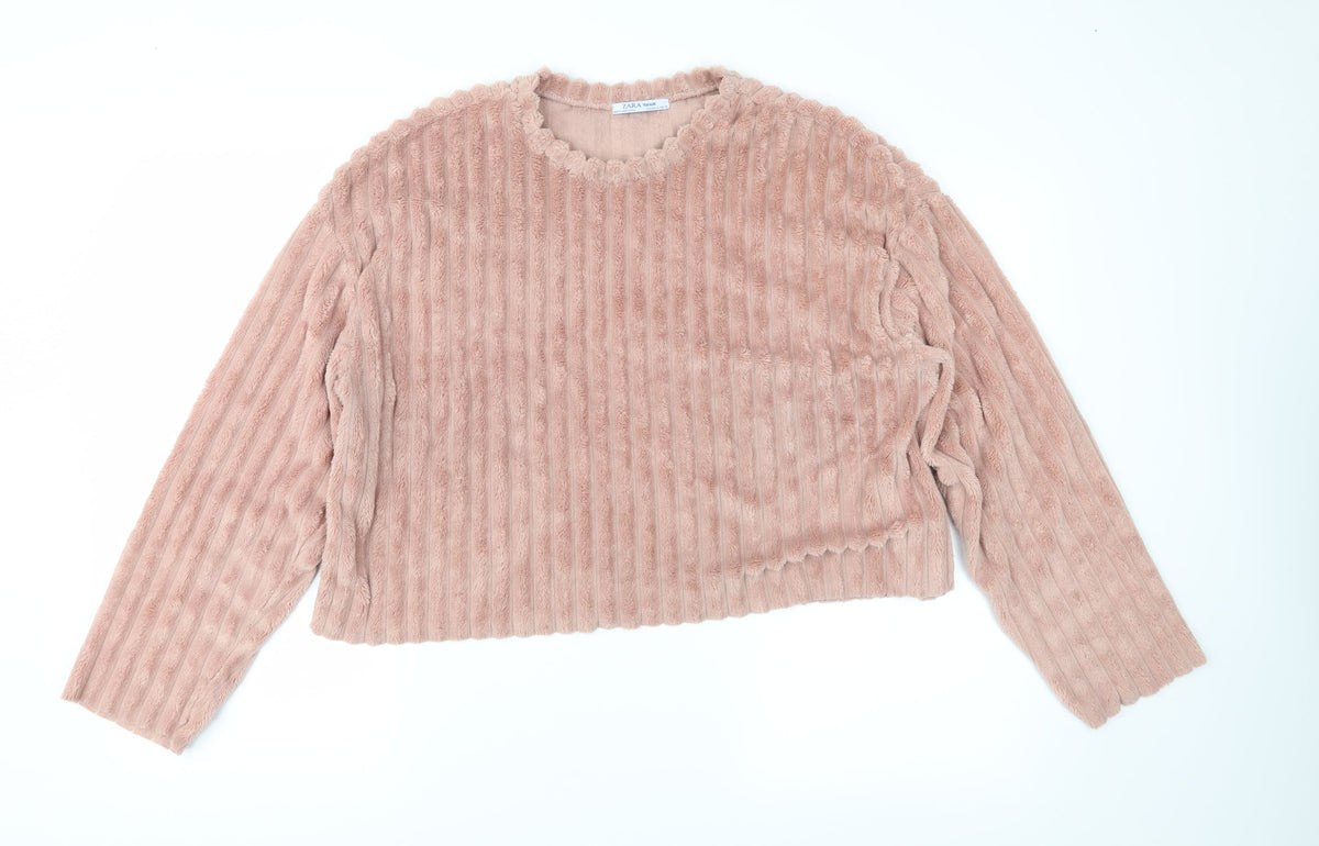 Zara Womens Pink  Fleece Pullover Sweatshirt Size M