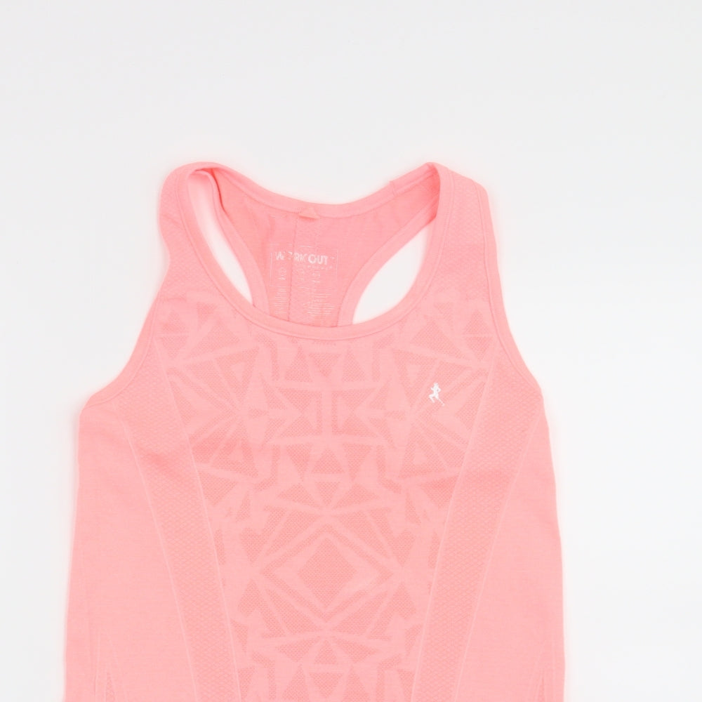 Workout Womens Pink Geometric  Basic T-Shirt Size 10