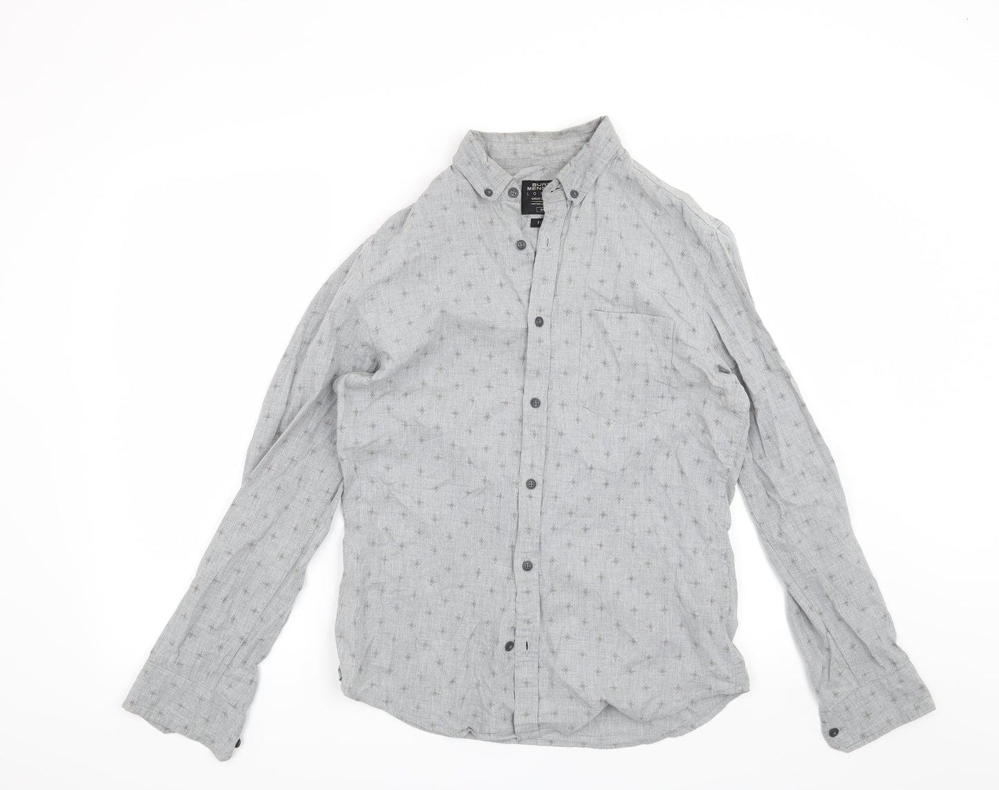 Mens UK Size S Burton Grey  Button-Up Long Sleeve Casual Shirt