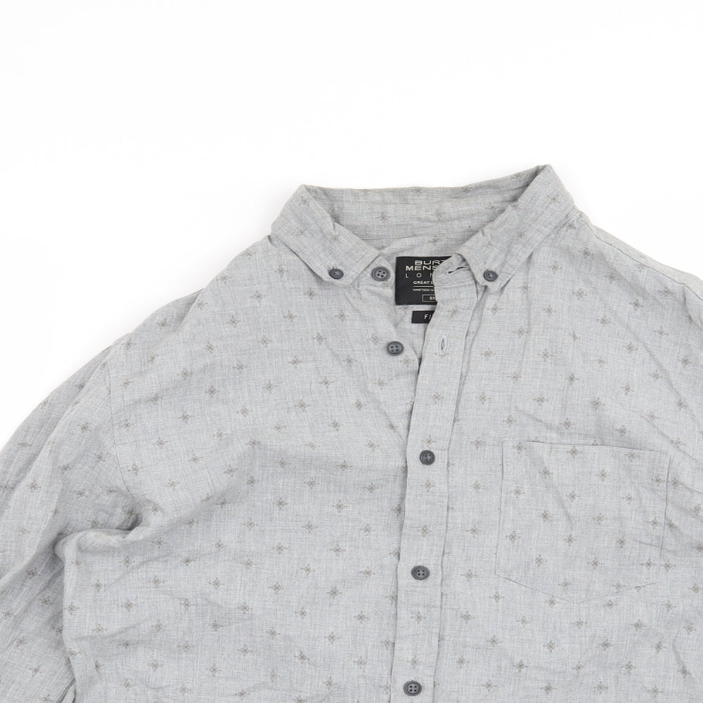 Mens UK Size S Burton Grey  Button-Up Long Sleeve Casual Shirt