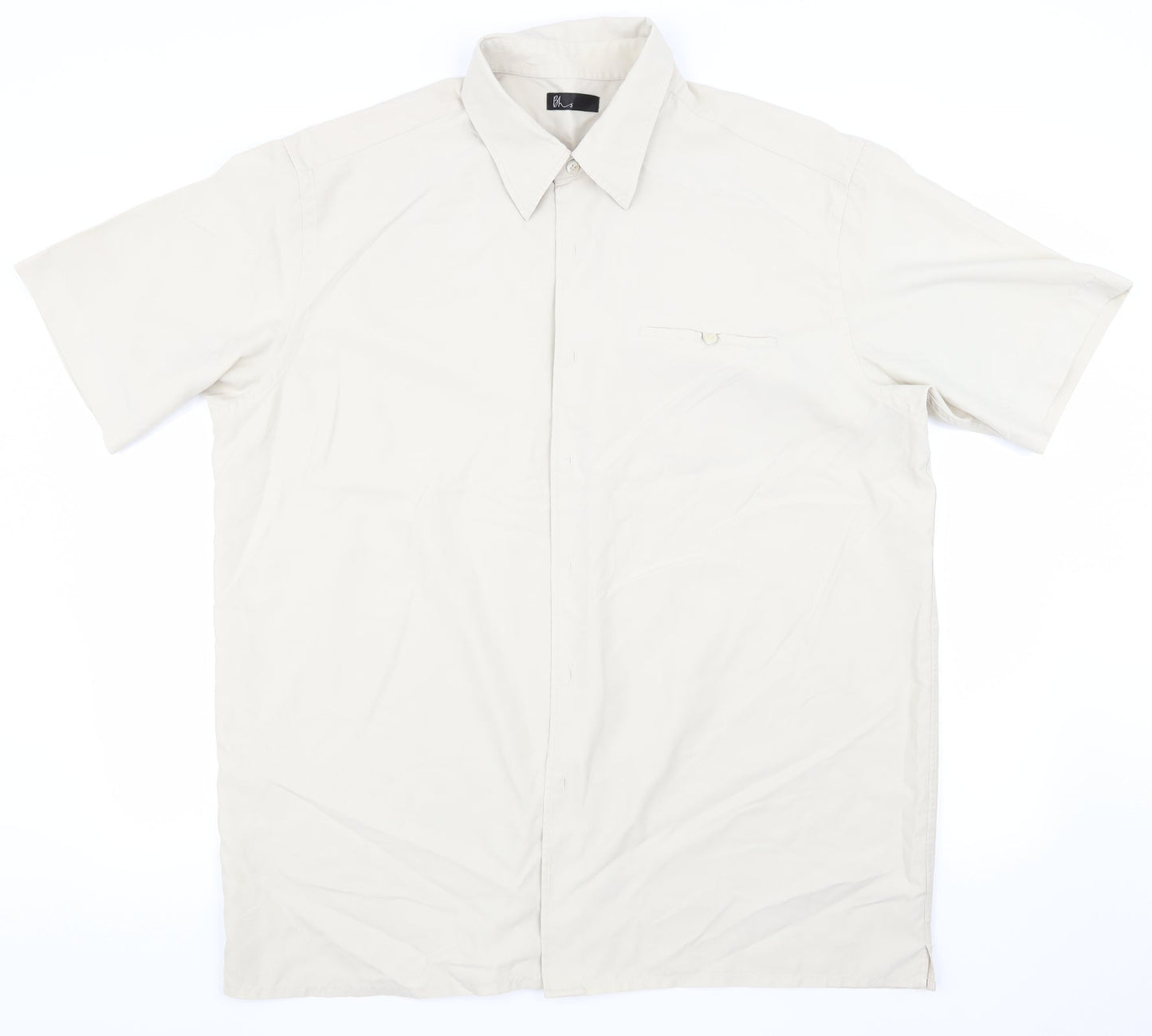 Mens UK Size XL BHS Beige  Button-Up Short Sleeve Casual Shirt
