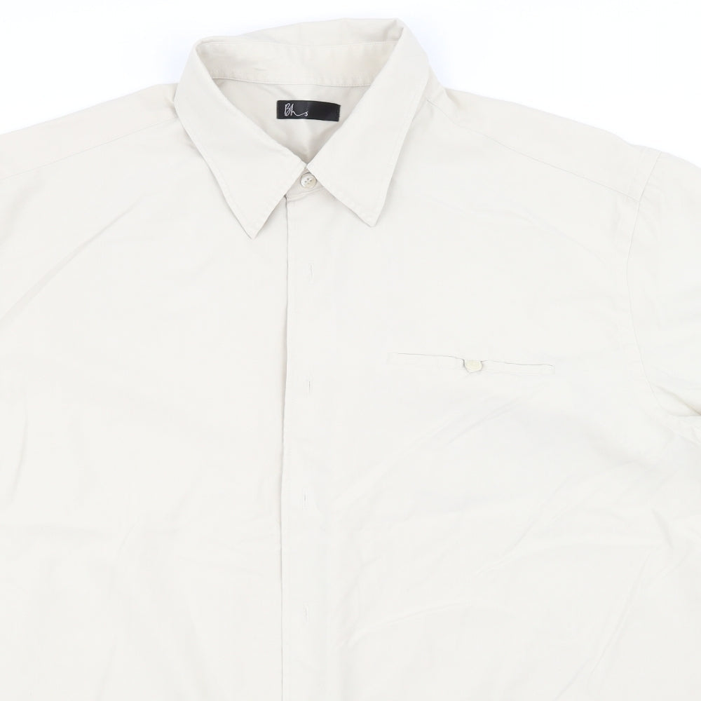 Mens UK Size XL BHS Beige  Button-Up Short Sleeve Casual Shirt
