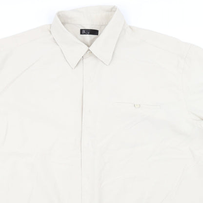 Mens UK Size XL BHS Beige  Button-Up Short Sleeve Casual Shirt