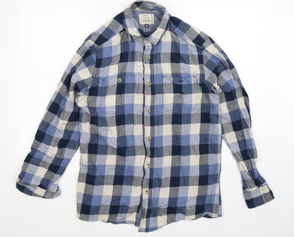 George Mens Blue Check   Button-Up Size M