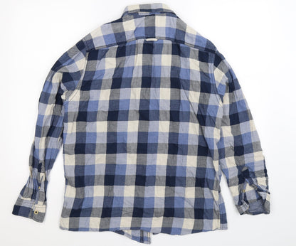 George Mens Blue Check   Button-Up Size M