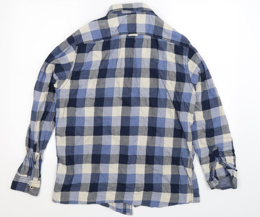 George Mens Blue Check   Button-Up Size M