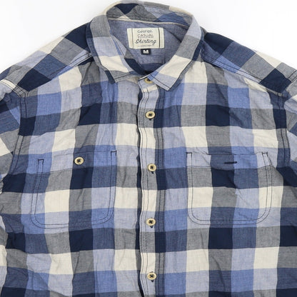 George Mens Blue Check   Button-Up Size M