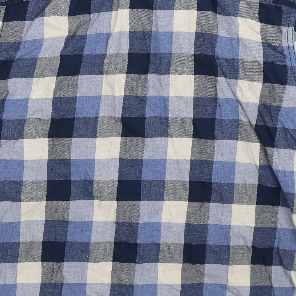 George Mens Blue Check   Button-Up Size M