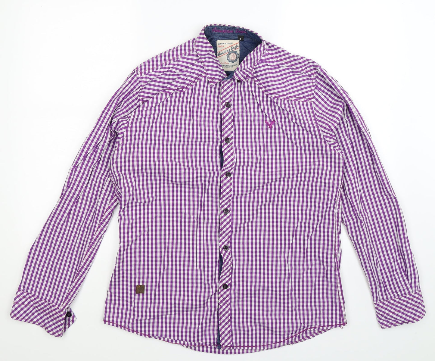 American Eagle Outfitters Mens Purple Check   Button-Up Size L