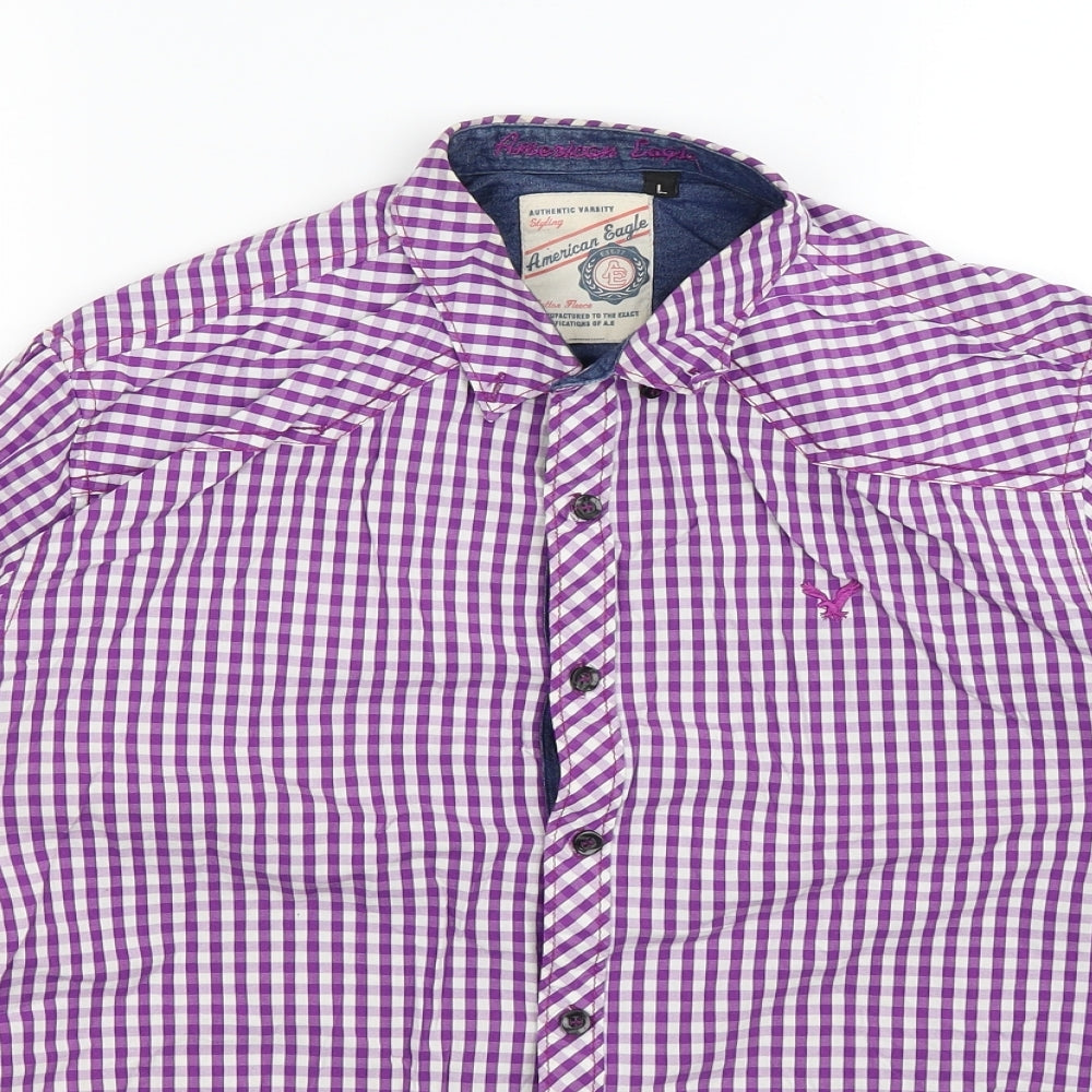 American Eagle Outfitters Mens Purple Check   Button-Up Size L