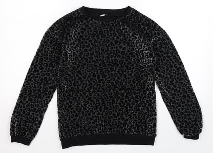 TU Girls Black Animal Print  Pullover Sweatshirt Size 12 Years