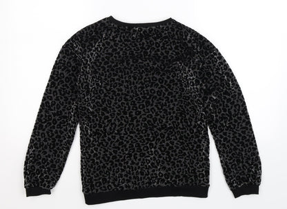 TU Girls Black Animal Print  Pullover Sweatshirt Size 12 Years