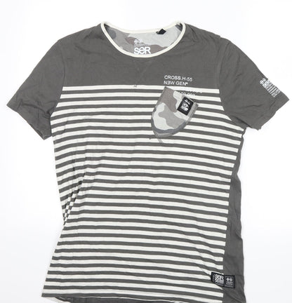 ser 55 Mens Green Striped   T-Shirt Size M