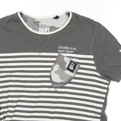 ser 55 Mens Green Striped   T-Shirt Size M