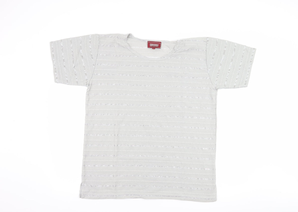 Icecube Womens Grey Striped  Basic T-Shirt Size L