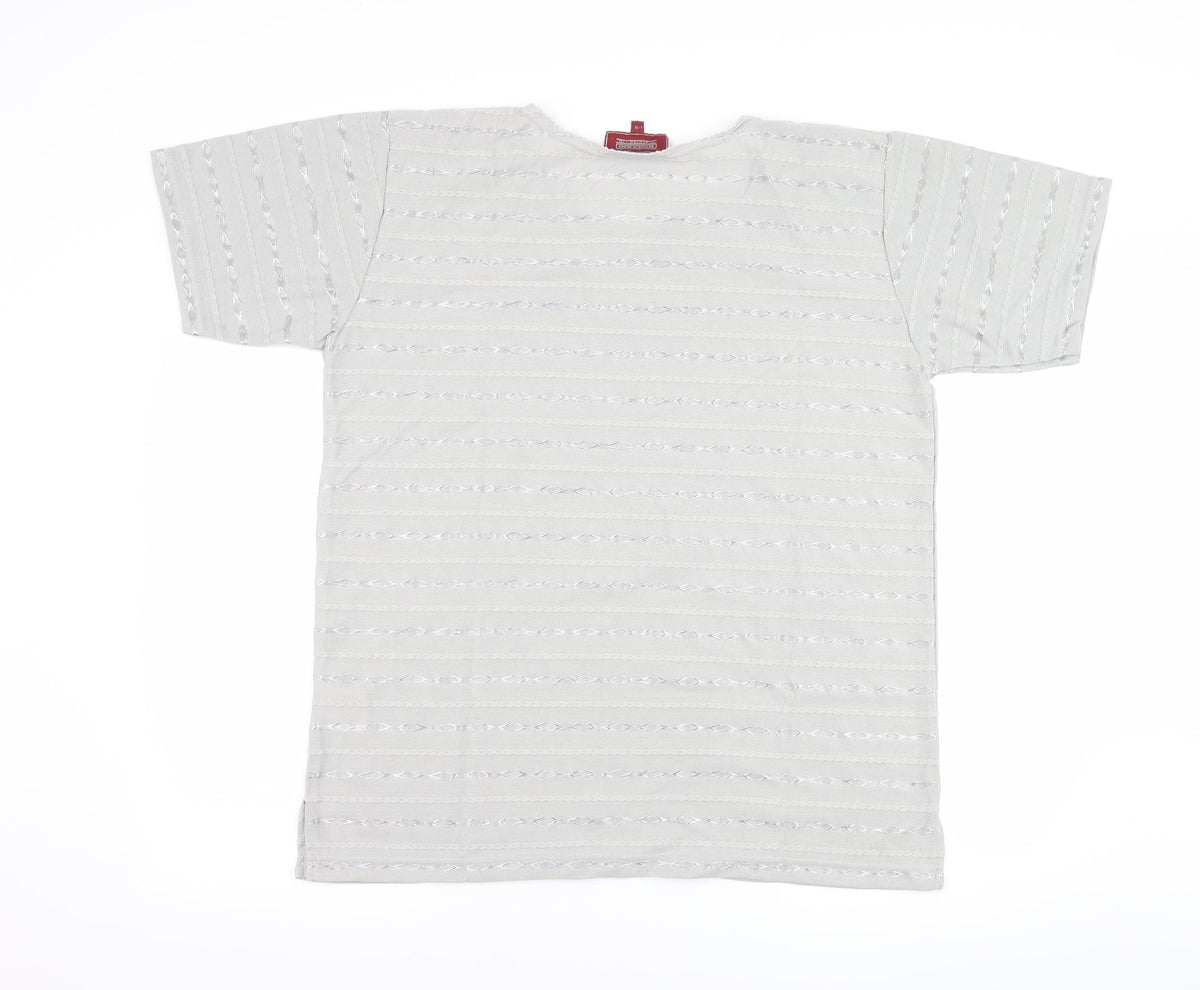 Icecube Womens Grey Striped  Basic T-Shirt Size L
