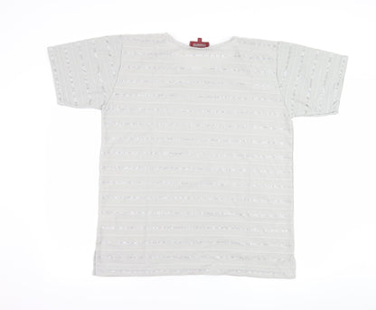 Icecube Womens Grey Striped  Basic T-Shirt Size L
