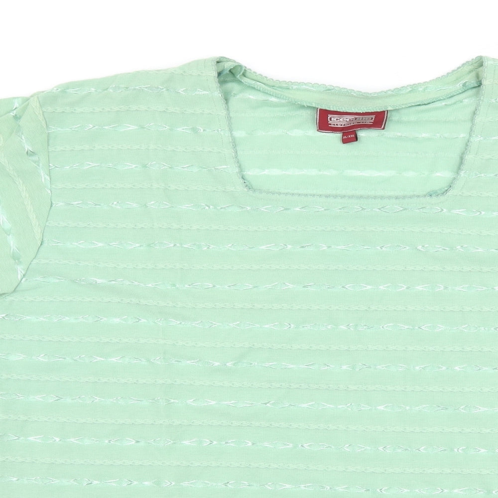 Icecube Womens Green Striped  Basic T-Shirt Size XL